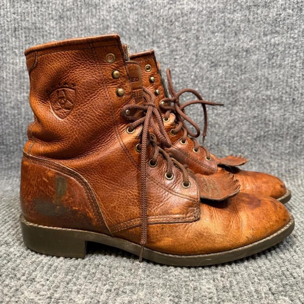 Ariat Heritage Lacer Boots Men 10D Brown Leather Kiltie Western Rodeo Workwear